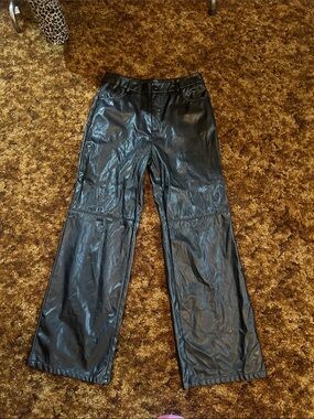 Black Faux Leather Wide-Leg Pants